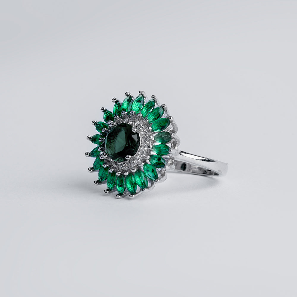 Green Diamond Floral Ring